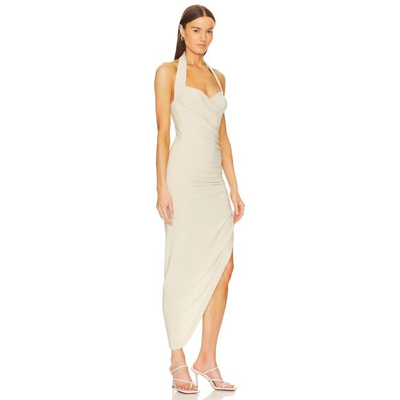 Norma Kamali Cayla Side Drape Gown Halter Neck Ruched Side Jersey Mist Size XXS - Picture 3 of 12